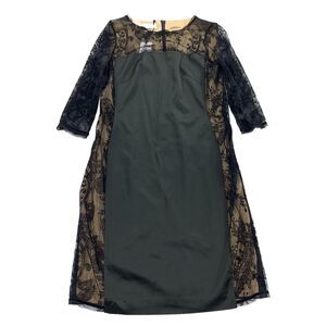 NWT $1,200 Clips Up Lace Panel 3/4 Sleeve Cocktail Dress 45 IT Black Beige Italy